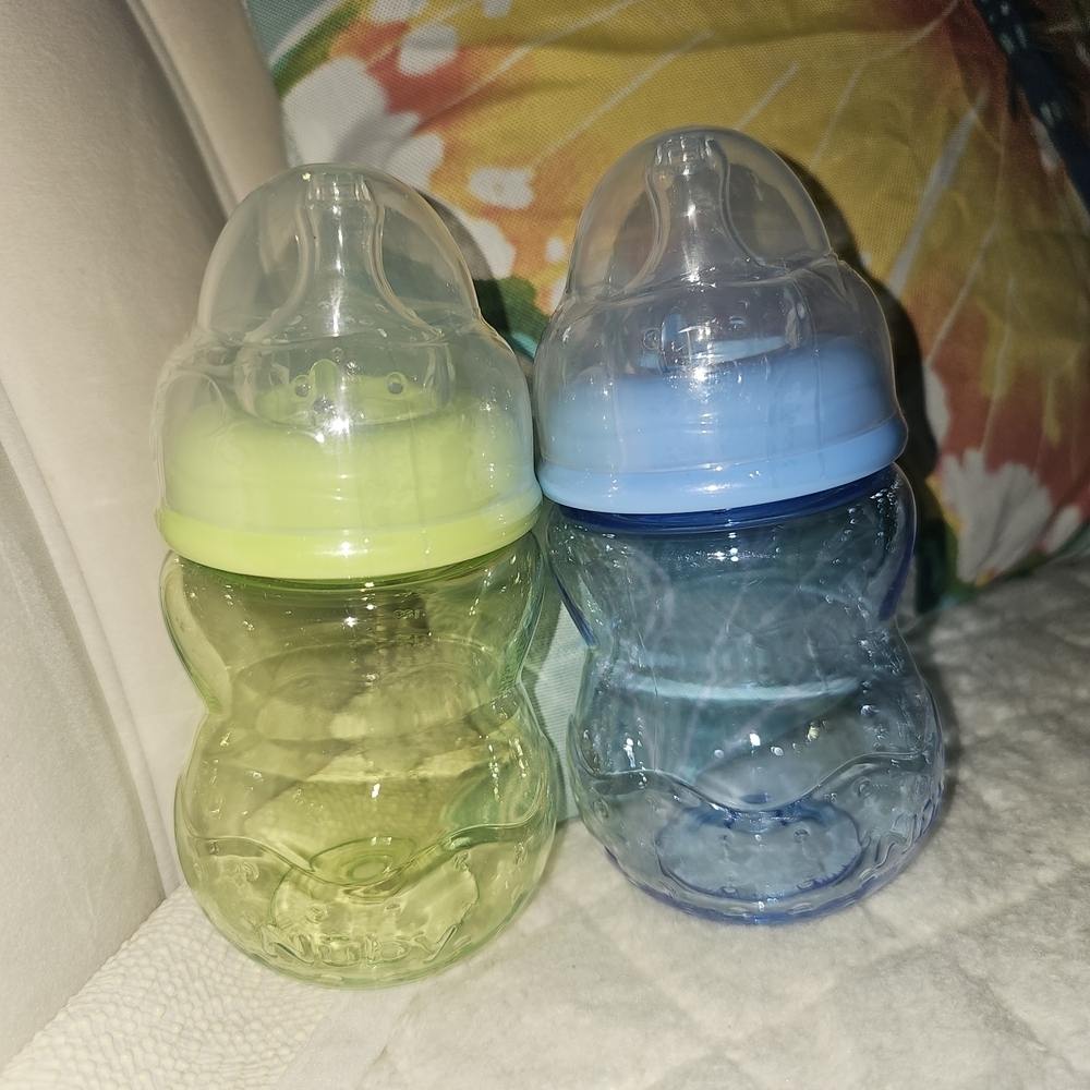 Baby Feeding Bottle Set - Green and Blue 8oz Wide Neck Bottles - Picture 2 of 6
